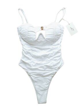 ALT Swim Women White Fleur Underwire Ruched One-Piece Swimsuit S